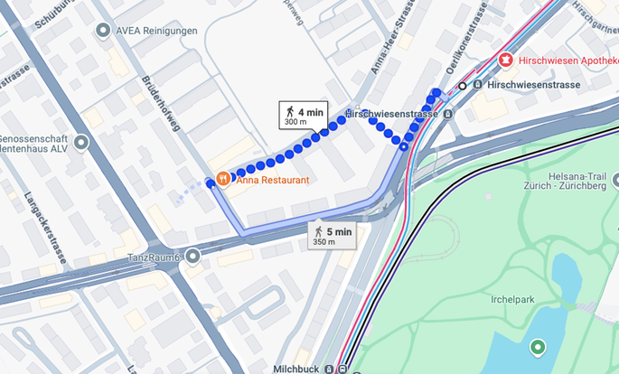 Fussweg Tramhaltestelle Hirschwiesen 